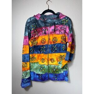 KPC Nepal Patchwork ZipUp Hoodie Women's Large Boho Hippie Festival Hand Painted